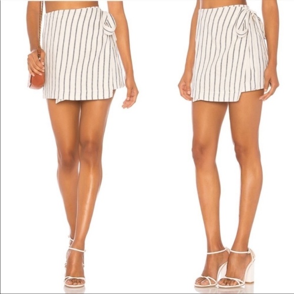 Theory Stripe Wrap Tie Mini Skirt - Picture 2 of 8